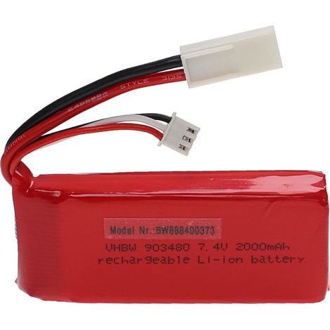 vhbw Batería compatible con EL-2P clavija (m) para modelismo por ej. coche carreras, avión (2000mAh, 7,4V, Li-poli, 80 x 34 x 19mm)