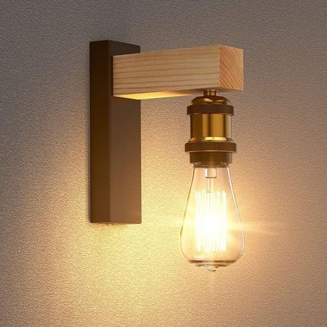 1 pièce applique murale vintage industrielle avec douille E27, lampe murale moderne en métal et bois, applique en bois de frêne, décoration intérieure pour salon, cuisine, couloir, chambre, ca (1/5)