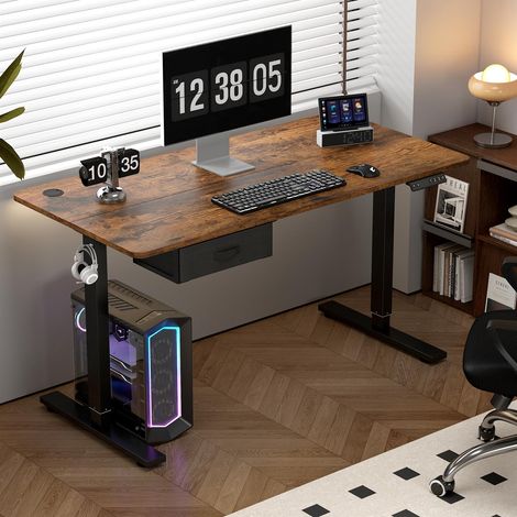 Height Adjustable Electric Standing Desk w/ Desk Drawer EASTON BROWN 100