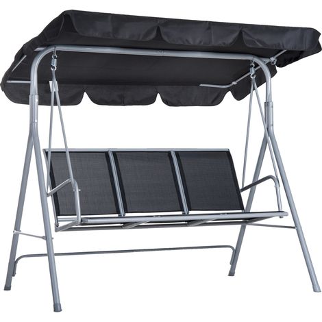 Silla mecedora de jardín, respaldo ajustable, estructura metálica resistente, color negro. (1/2)