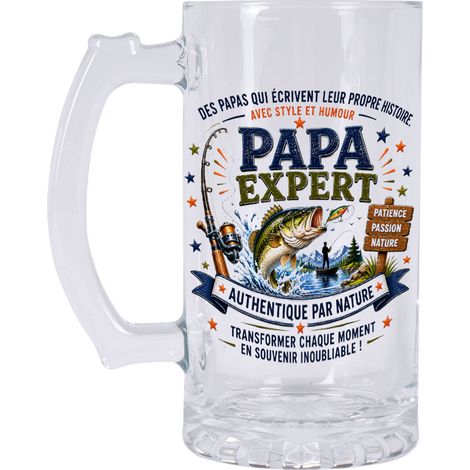 Chope à Bière Papa Expert Pêcheur 480 ml Cadeau Pêche (1/2)