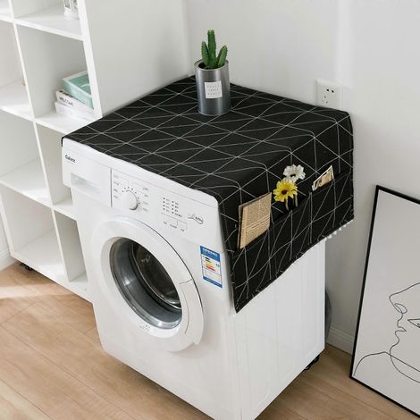 Housse de protection pour réfrigérateur avec poches de rangement latérales, housse anti-poussière adaptée à la machine à laver (70 x 170 cm, triangle noir) (1/5)