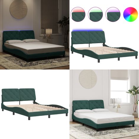 Bettgestell mit LED-Leuchten Dunkelgrün 140x190 cm Samt - Samtsofa - Bettrahmen - Doppelbett - Boxspringbett - Nachttisch - Home & Living (1/5)