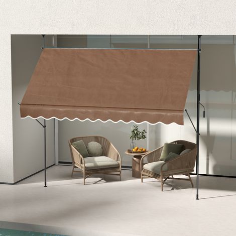 Tenda da sole retrattile manuale con manovella 300x120x210-300 cm con altezza regolabile, impermeabile e anti-UV, colore caffè.