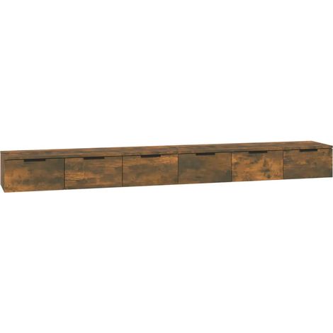Conjunto de 2 prácticos armarios de almacenamiento de pared 102 x 30 x 20 cm fabricados en madera de ingeniería acabado roble ahumado 020055233 (1/4)