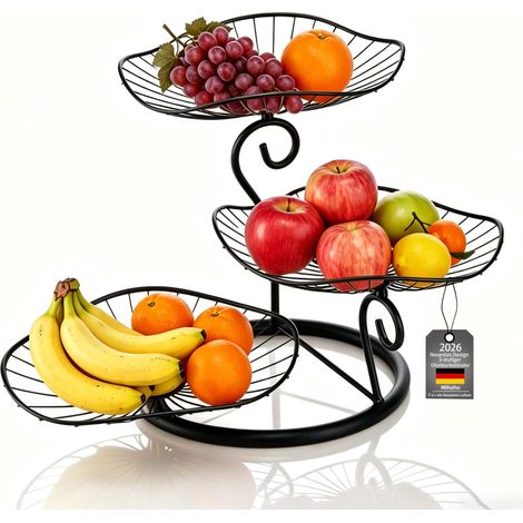 Corbeille à fruits à 3 étages en métal, étagère à fruits en métal pour la conservation de, par exemple, fruits, pain ou collations, Corbeille à fruits à plusieurs étages, Garde les (1/5)