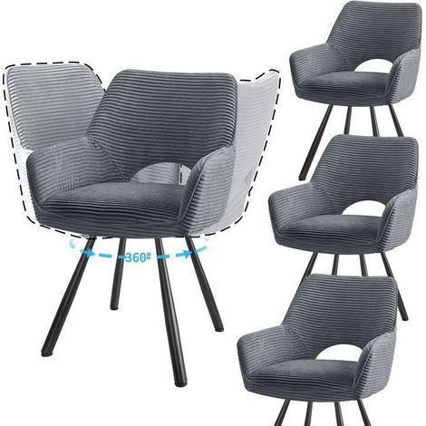 Chaises de salle à manger - WAFTING - Fauteuil pivotant - Velours gris - Avec accoudoirs - Lot de 4 (1/5)