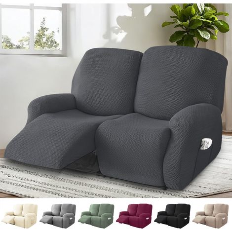 Housse pour Fauteuil Relax Electrique, 6 Pièces Housse de Fauteuil Extensible, Housse de Fauteuil 2 Place, Protege Fauteuil avec Protège-Accoudoirs et Poche (Gris Foncé) (1/5)