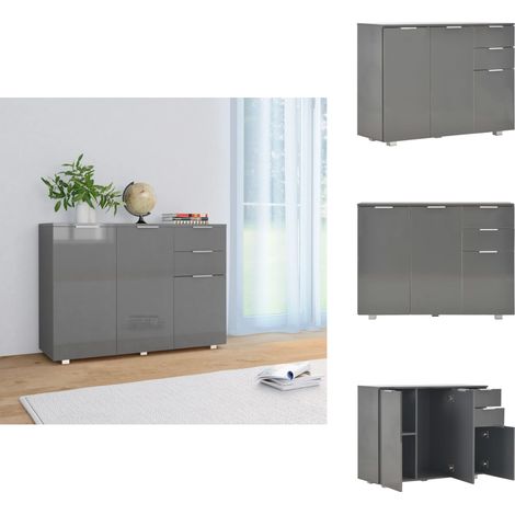 Buffet Gris brillant 107x35x80,5 cm - Buffet - Armoire De Rangement - Meuble TV - Mobilier Moderne - Design Scandinave (1/5)