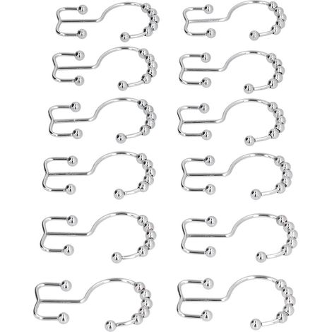 12 crochets de rideau en acier inoxydable à double fonction coulissante pour salle de bain (1/5)