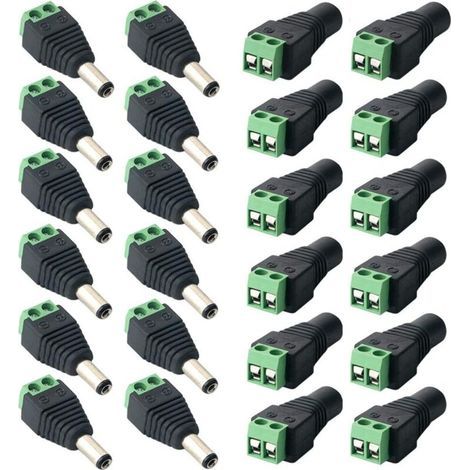 24Pcs Professionnel DC Connecteur Plug, Barrel 12V DC Power Jack Connecteur Adaptateur, 12 Paires 2 Broches Mâle Prise & Femelle Jack Kit, pour CCTV Caméra LED Bande (5.5 X 2.1mm) (1/5)