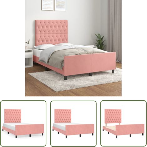 The Living Store Bettgestell mit Kopfteil Rosa 120x200 cm Samt - Samtsofa - Rosa Sofa - Doppelbett - Boxspringbetten - Bettenrahmen (1/5)