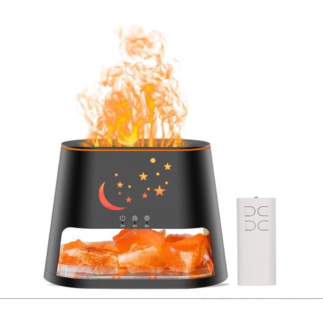 Humidificateur,diffuseur d'arômes,diffuseur d'huiles essentielles,effet flamme simulée,pierres de sel naturelles,éclairage 8 couleurs,21x11,6x15,8cm (1/5)