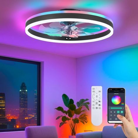 Ventilateur de plafond RGB avec éclairage, suspension extra-plate de 40 cm avec éclairage et télécommande,Contrôle par application, noir (1/5)