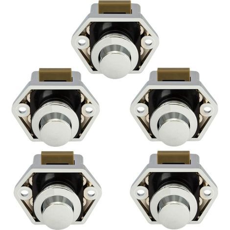FENOPLASTICABeijiyi – Loquet à bouton-poussoir pour meuble – 5 pièces en métal chromé – Pour portes et tiroirs jusqu'à 16mm d'épaisseur – Installation facile (1/5)