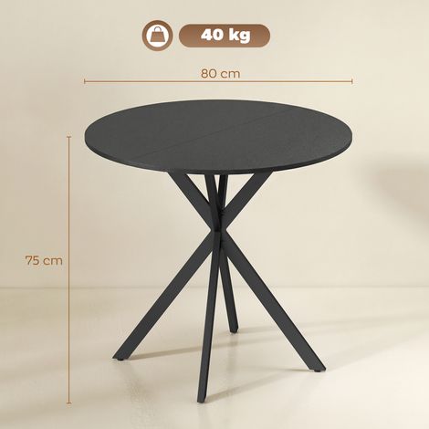 Table de cuisine ronde, 80 cm, plateau compact, panneaux de particules, métal, noire (1/5)