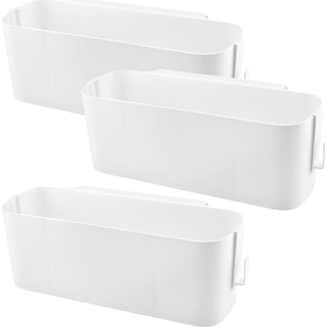 Lot de 3 panier suspendu, plastique blanc, 2 crochets amovibles, rangement lit, bureau, dortoir