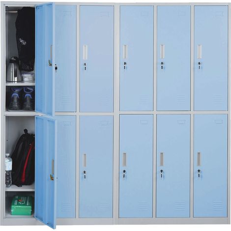 [NEUWERTIG] Schließfach Preston T829, Schließfachschrank Wertfachschrank Spind, Metall 12 Fächer blau (1/5)