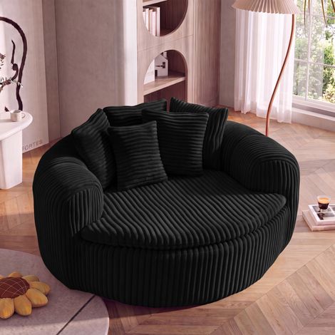 Fauteuil lounge 145x133x59 cm en velours côtelé noir avec 5 coussins, pour salon – MEUBLIV (1/5)