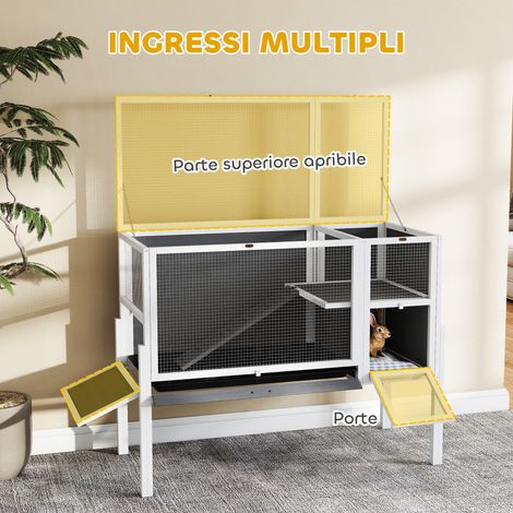 Cage intérieure surélevée gris pour lapins et rongeurs, avec bac extractible et toit amovible, adaptée aux hamsters. (1/5)