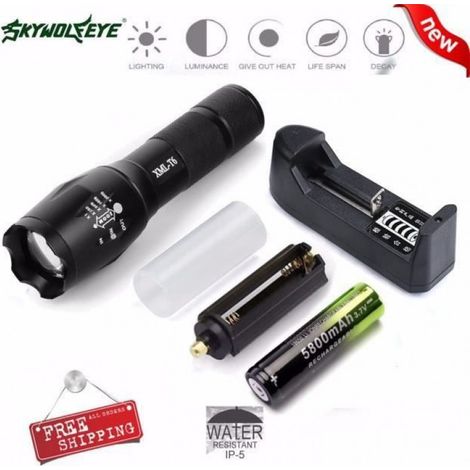 Torche LED Zoomable - 4000 Lumen - Alimentée par Batterie 18650 - Usage Militaire et Extérieur - 1 Pièce (1/2)