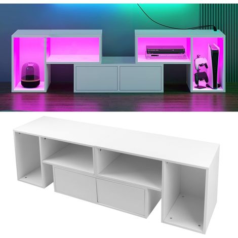 Meuble TV Mural Moderne avec LED - Panneau Bois, Grand Tiroir Rangement, Télécommande Éclairage - Pour Salon, Chambre - Bois Artificiel - 150 x 48 cm (1/5)
