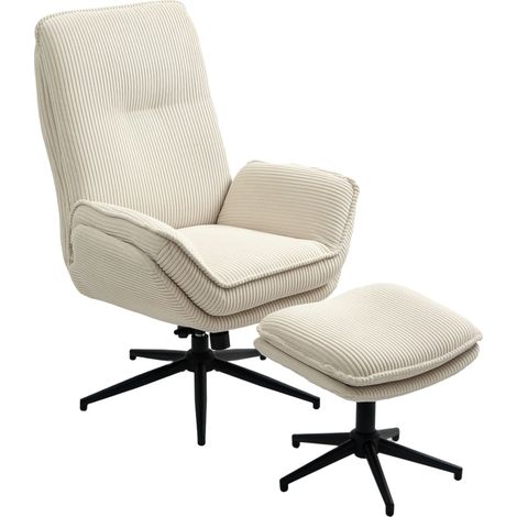 Sillón relax giratorio 360° con reposapiés de tela beige (1/5)