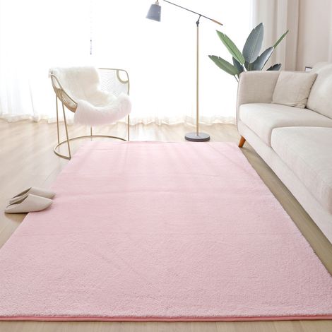 Tapis Moelleux à Poils Longs pour Salon, Tapis Lavable de Style Moderne Unicolore, Tapis Aspect Fourrure Taille:60120cm, Couleur: Rose (1/4)