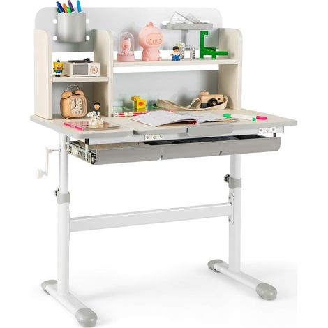 Escritorio infantil ajustable con tapa inclinable, estantes y cajón