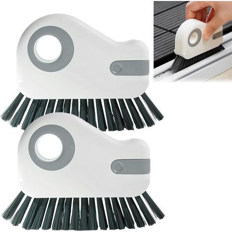 Juego de 2 cepillos de limpieza para ranuras de ventanas, herramienta multifuncional 2 en 1 para limpieza rápida de ranuras con raspador oculto, para limpiar ventanas, baños, cocinas, esquinas y hueco (1/5)