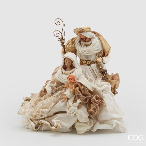 Natività con vestiti in tessuto Oro e Bianco per presepe Natalizio h 36 cm