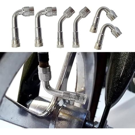 Kewucn Lot de 6 rallonges de valve de valve de pneu, 45 degrés, 90 degrés, 135 degrés, adaptateur d'extension de valve de pneu pour roues doubles, voiture de tourisme, camping-car, poussette, vélo (1/5)