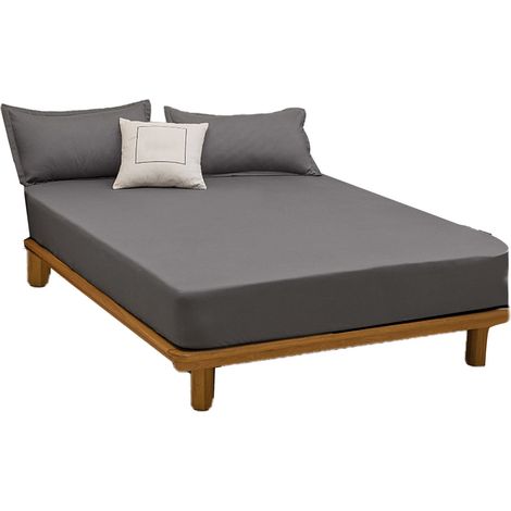 Drap-housse en coton lavé uni gris foncé 180x200, protecteur anti-poussière, doux et respirant, literie confortable pour usage domestique. (1/5)