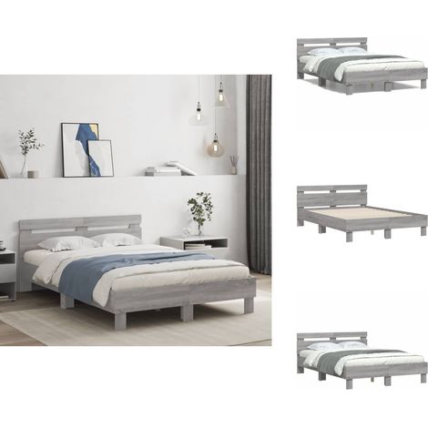 Cadre de lit sans matelas sonoma gris 135x190 cm - Cadre De Lit - Lit Double - Lit Sommier - Bois D'ingénierie - Lit Design (1/5)