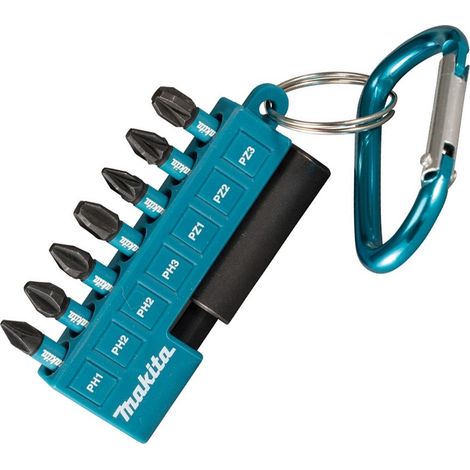 Makita 8 Piece Black Screwdriver Impact Rated Bit Set Pozi PZ2 1 3 + Key Ring (1/6)