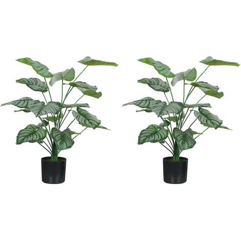 Lote de 2 plantas artificiales para interior de 65 cm, árbol artificial con maceta de plástico y flocado, verde (1/5)