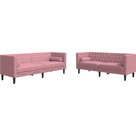 Maison Exclusive - Set Divani Chesterfield 2pz con Cuscini Rosa Velluto