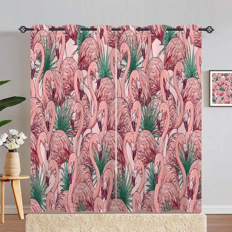 Rideau Occultant Tropical Flamant Feuille de Palmier Rideau Thermique Isolant Tenture Opaque à Oeillets Draperies Intérieurs pour Maison Chambre Salon 2 Panneaux L 140 x H 280 cm - 140L X 280H cm (2 P (1/5)