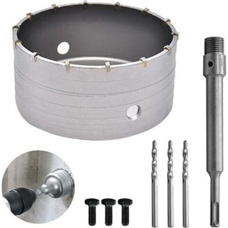 Scie à Cloche 160mm Bi-Metal pour Carrelage Beton, Scies Cloches Carotteuse Trépan Beton, avec Adaptateur SDS Plus 220 mm et 3 Foret de Centrage 110 mm, Scie Cloche Beton (1/4)