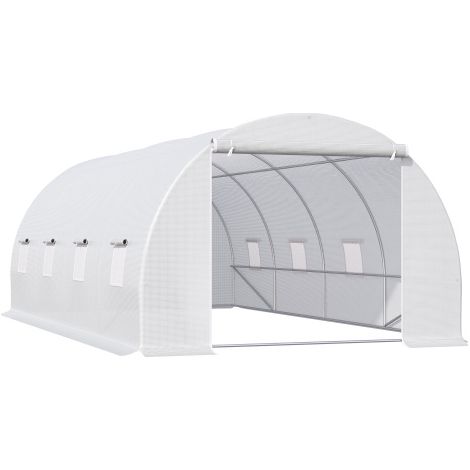 6x3x2m Walk-In Polytunnel Greenhouse with Metal Frame,Zippered Door,8 Windows for Garden and Backyard Use,White