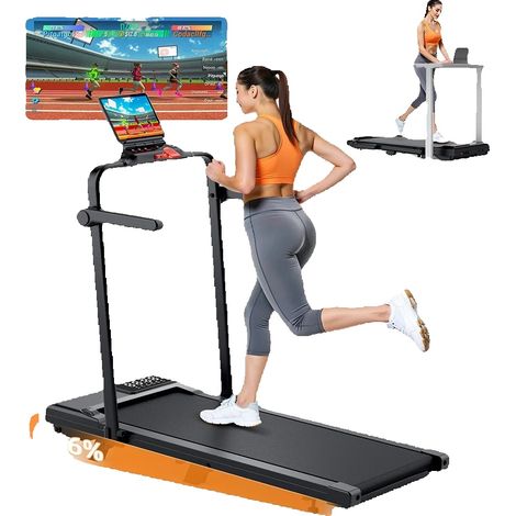 Tapis de course électrique, design pliable, vitesse max 12 km/h, Noir (1/2)