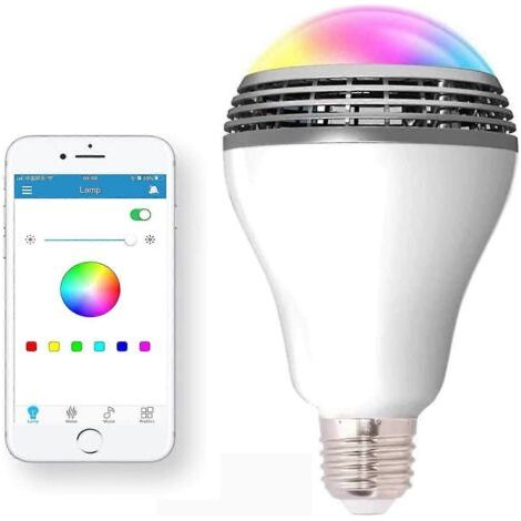Enceinte Bluetooth intégrée, ampoule LED intelligente sans fil E27 avec changement de couleur RGB / lecteur de musique / contrôle via application smartphone-AquaForge (1/4)
