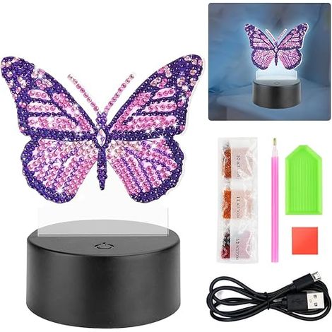 Diamond Painting Lamp 5D Butterfly, LED Diamond Painting Creative Child, 7 Colours Night Light for Children, DIY Night Light for Girls and Boys Bedroom Decor Birthday Gifts (1/5)