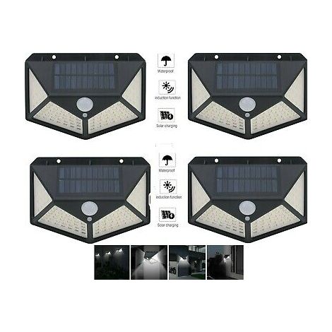 4pcs Lampada luce faretto faro esterno energia solare 100 LED sensore movimento