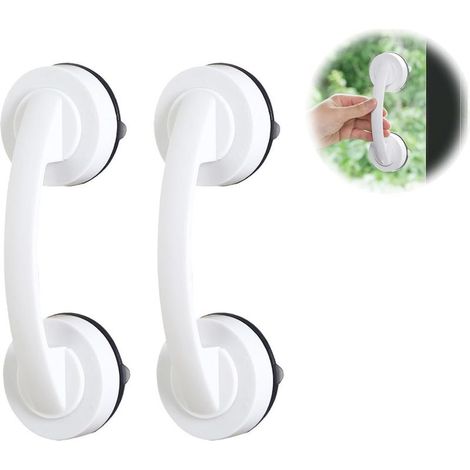 2-teiliges Haltegriff-Set – Saugnapfgriff – Rutschfester Stützgriff – Sicherheitsstütze für Dusche und Toilette – Für Senioren – Weiß – 25 cm (1/5)