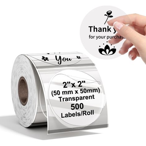 2 Inch (50mm) Round Transparent Thermal Labels Roll of 500, Compatible with Thermal Printer, Packaging and Shipping Stickers (1/5)