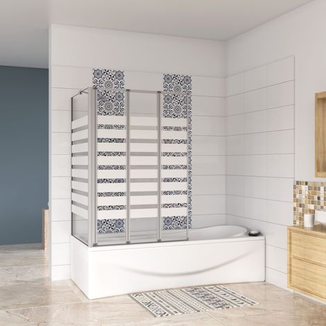 Sopravasca 100×140cm Vetro 4mm Temperato Bianco 3 Ante Pieghevoli a Libro con Lato Fisso 65×140cm Profilo Argento Opaco Verso Destro (1/5)
