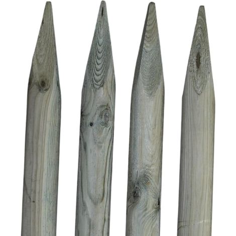 Piquets de Clôture Bois - Lot de 4 - Pin Imprégné Olive - Tuteurs Pointus Résistants - Jardin et Potager - Diamètre 5cm Longueur 2m (1/5)