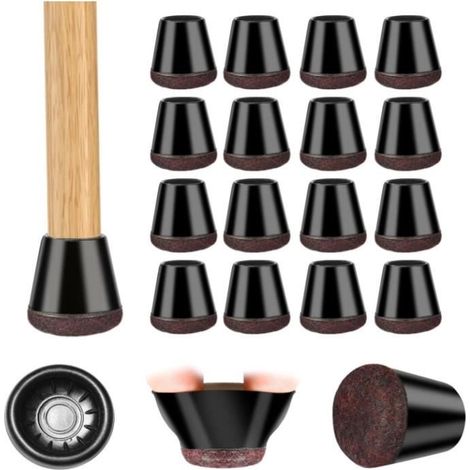 (Schwarze) Stuhlbeinschoner, 16 kleine schwarze Silikon-Bodengleiter mit verdickten Filzgleitern, für Holzböden, 14–20 mm (1/4)