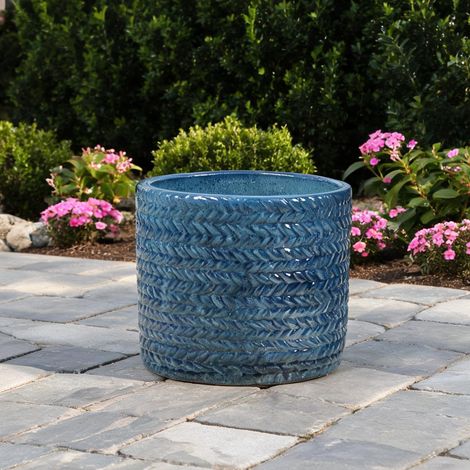 Pot de fleurs en céramique bleu foncé Ø24,5 cm pour plantes (1/5)